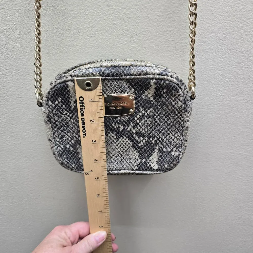 Michael Kors Snake/Python Print Leather Small Crossbody Purse Chain Detail Gray
